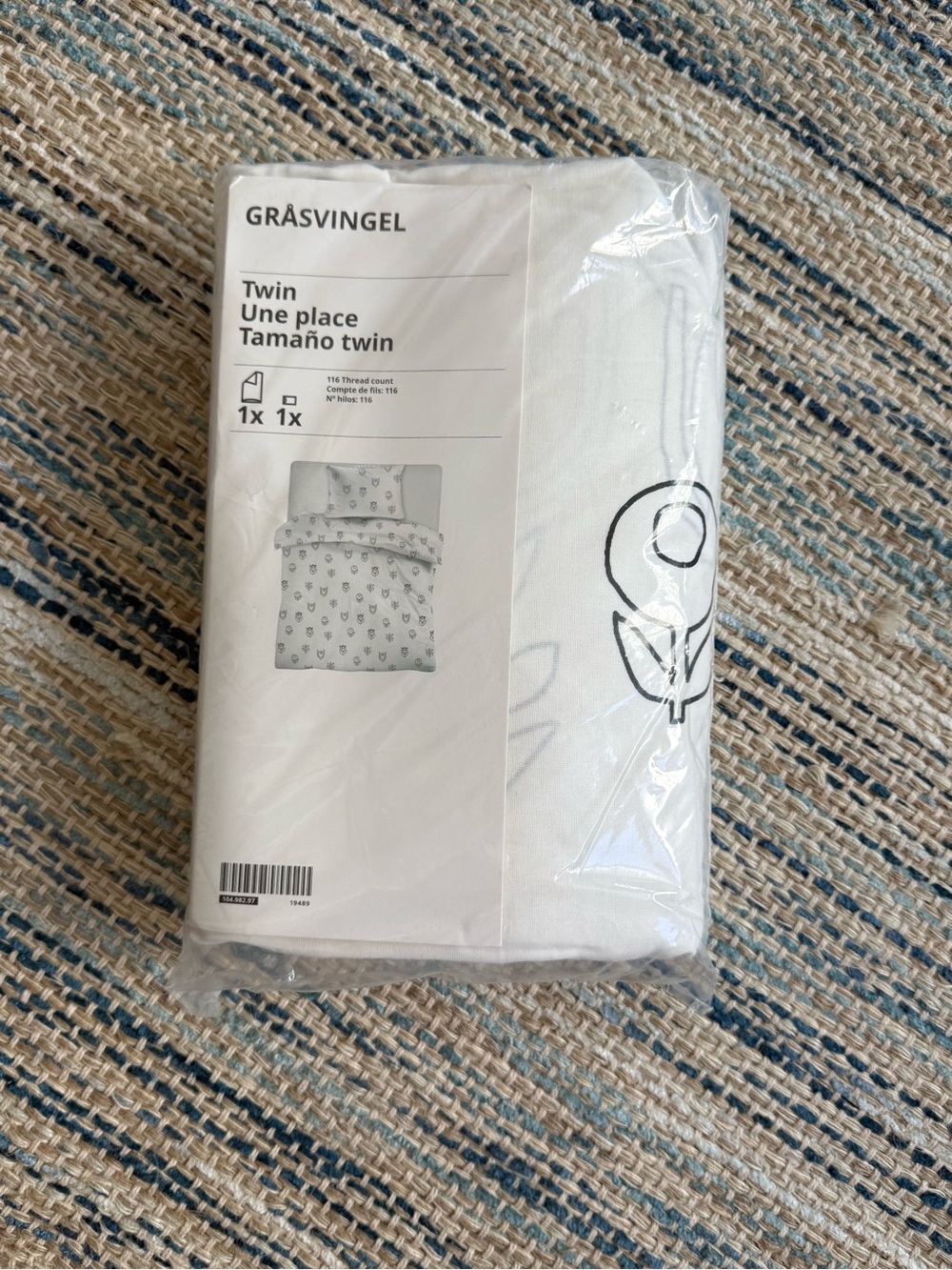 IKEA GRÅSVINGEL Twin Duvet Cover in White with Black Print